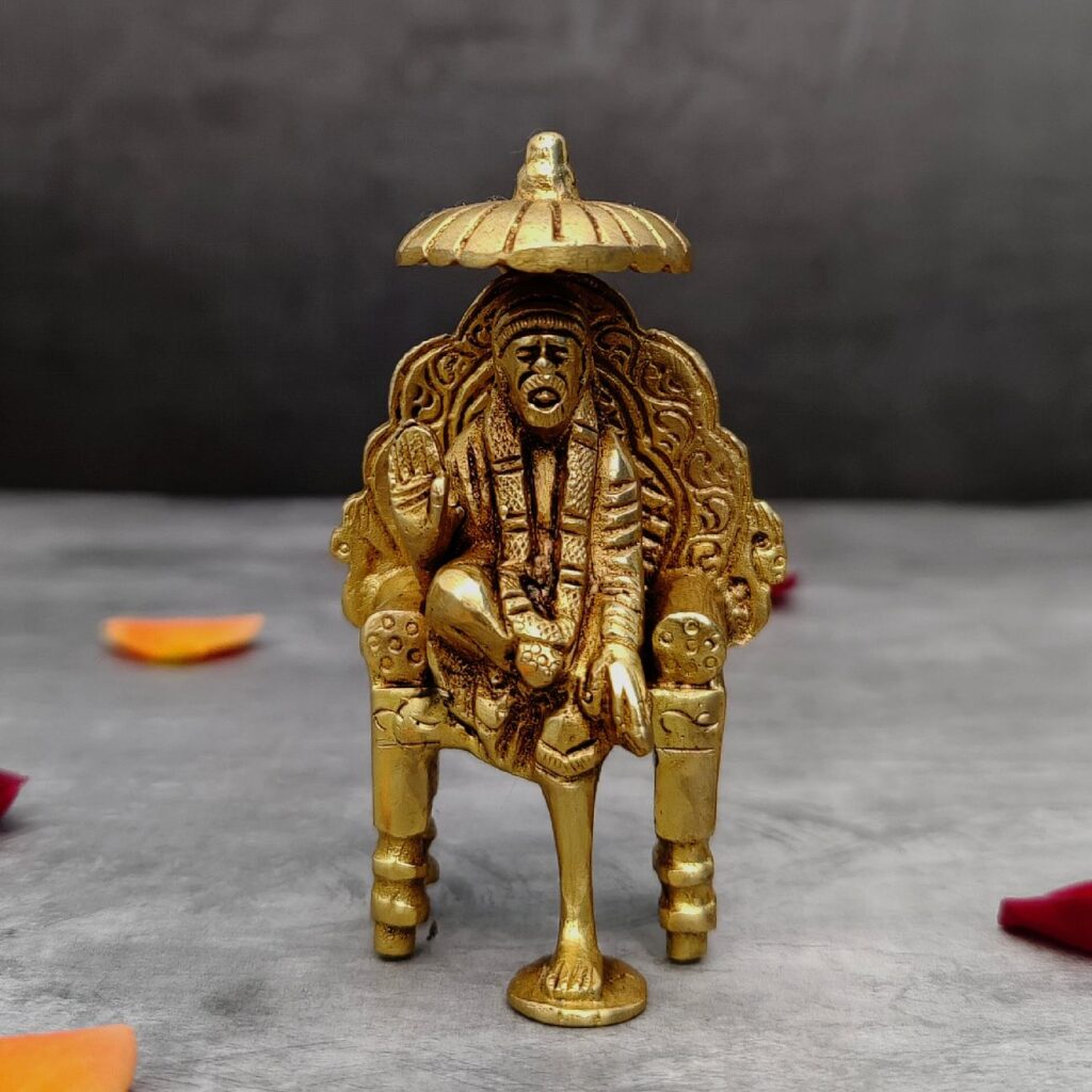 brass sai baba idol with umbrella height 4 inch