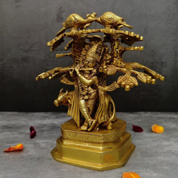 Brass krishna idol under the kadamba tree Height 9 Inch