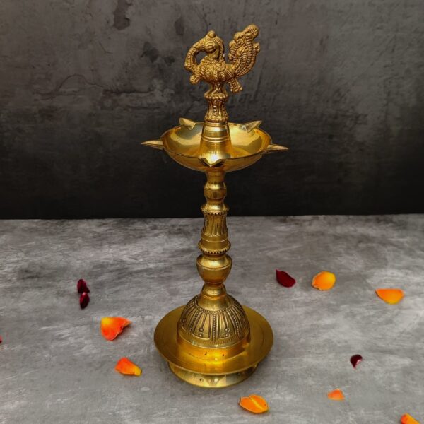 Brass peacock diya height 11.5 inch