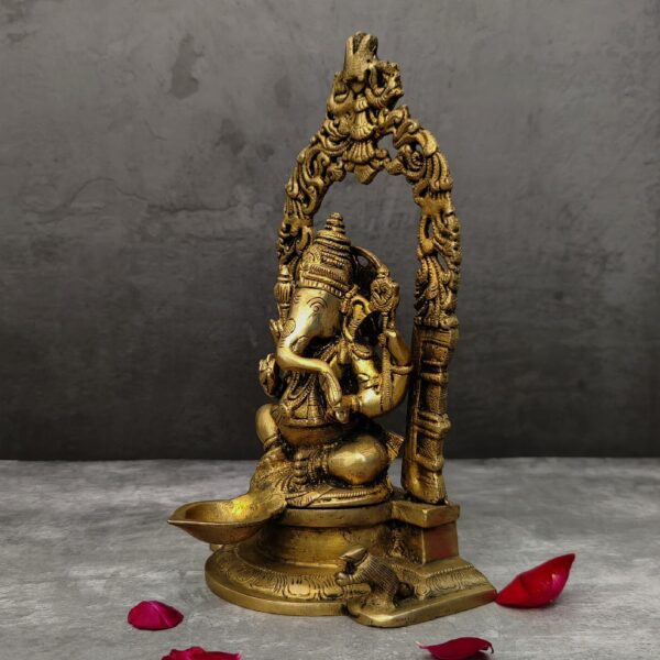Brass diya with brass ganesh idol height 8.9 inch