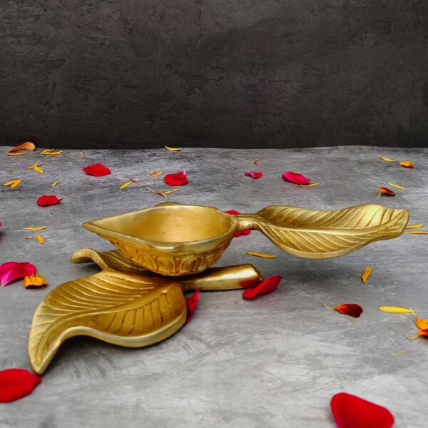 brass leaf diya length 9.5 inch