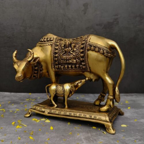 brass cow and calf kamdhenu height 8 inch