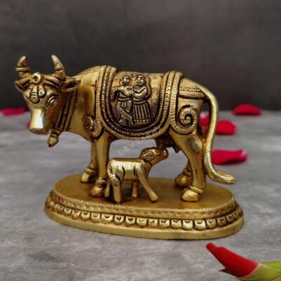 brass cow and calf / kamdhenu height 4 inch