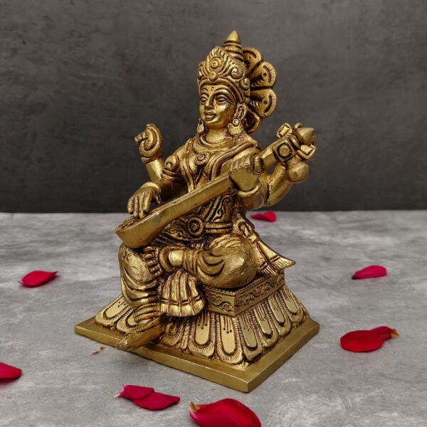 brass saraswati idol height 6 inch