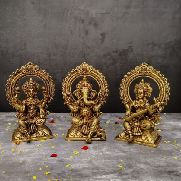brass ganesha laxmi saraswati set height 9.5 inch