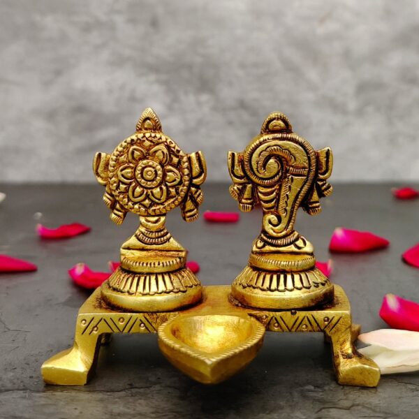 Brass sankha chakra lamp set height 3 inch
