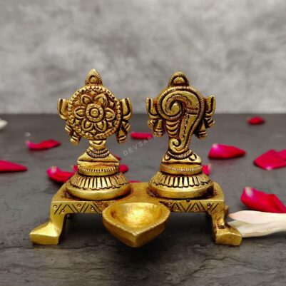 Brass sankha chakra lamp set height 3 inch