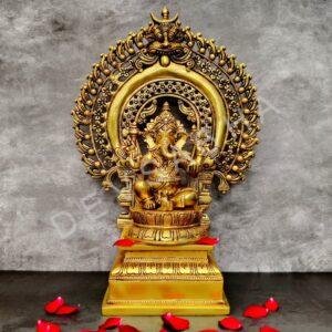 brass ganesha murti sitting on singhasan height 19 inch