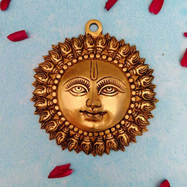 Wall hanging brass surya face height 6 inch