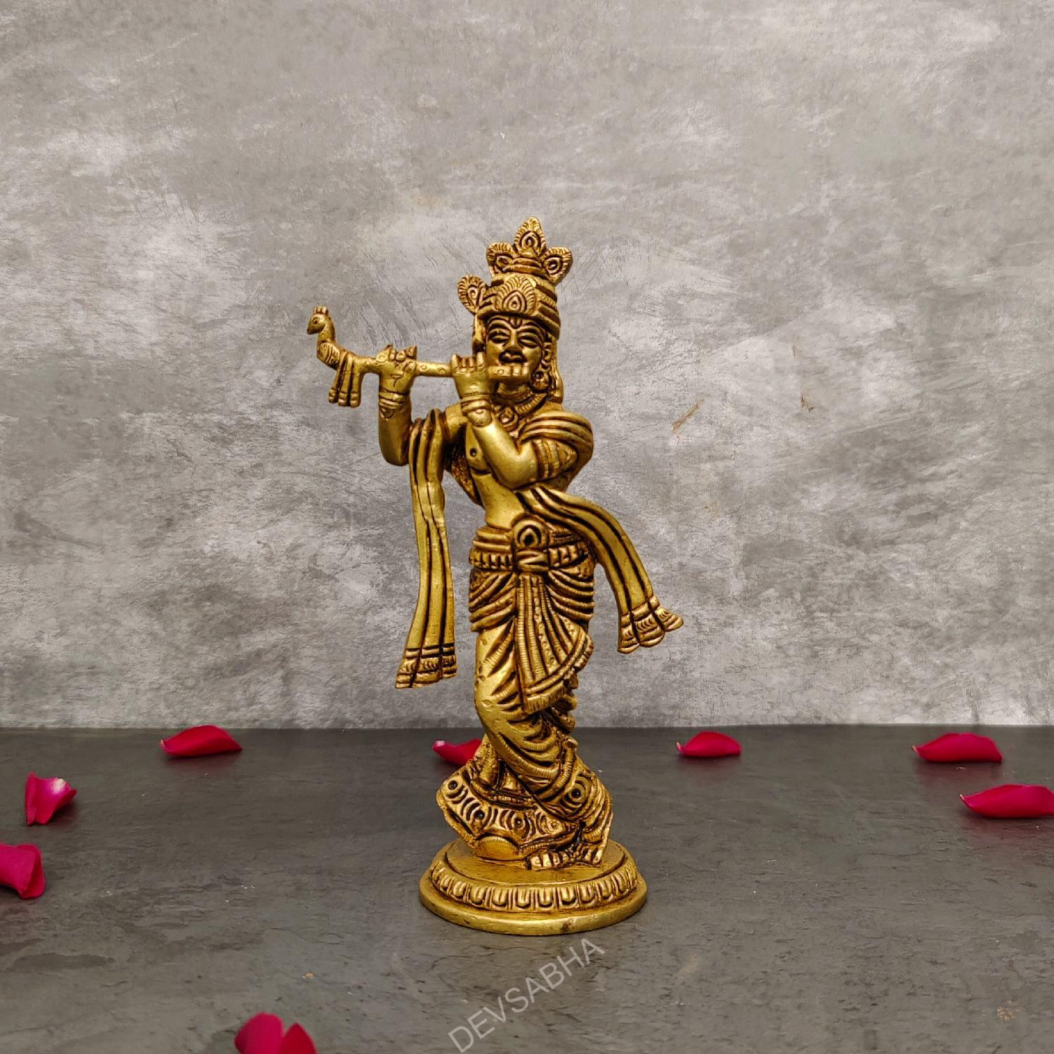 brass krishna idol statue height 7.5 inch