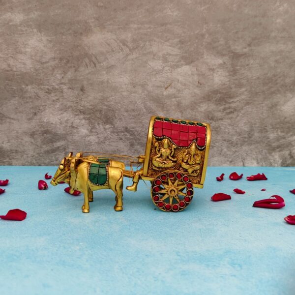 brass stone bullock cart with laxmi ganesh Height 3 Inch