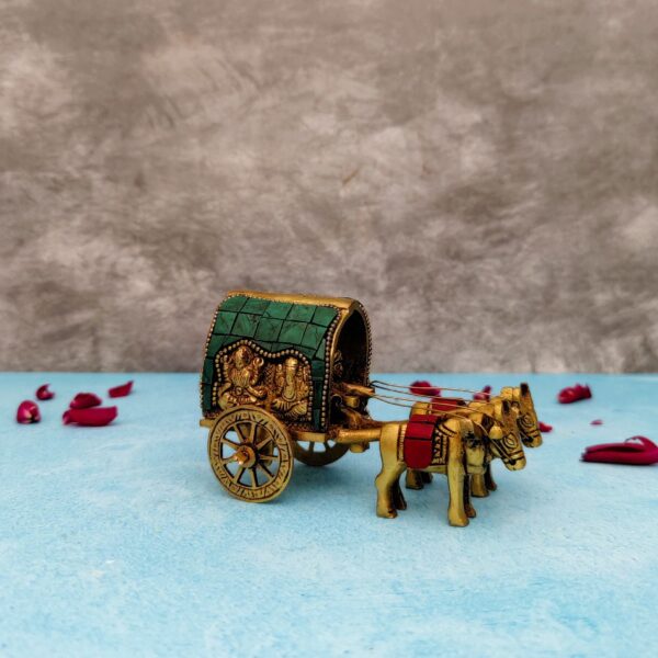 brass stone bullock cart with laxmi ganesh