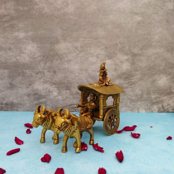 brass bullock cart with krishna idol height height 6 inch