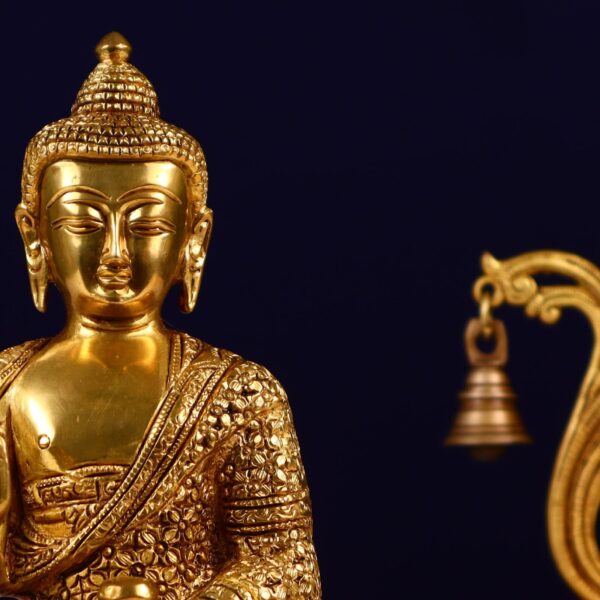 Golden color brass buddha statue height 9.1 inch