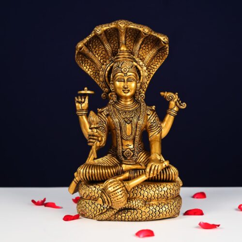 brass vishnu narayan murti sitting on shesnaga height 13 inch