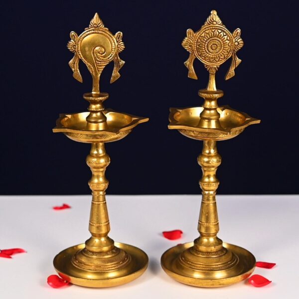Brass sankha chakra lamp set height 13 inch