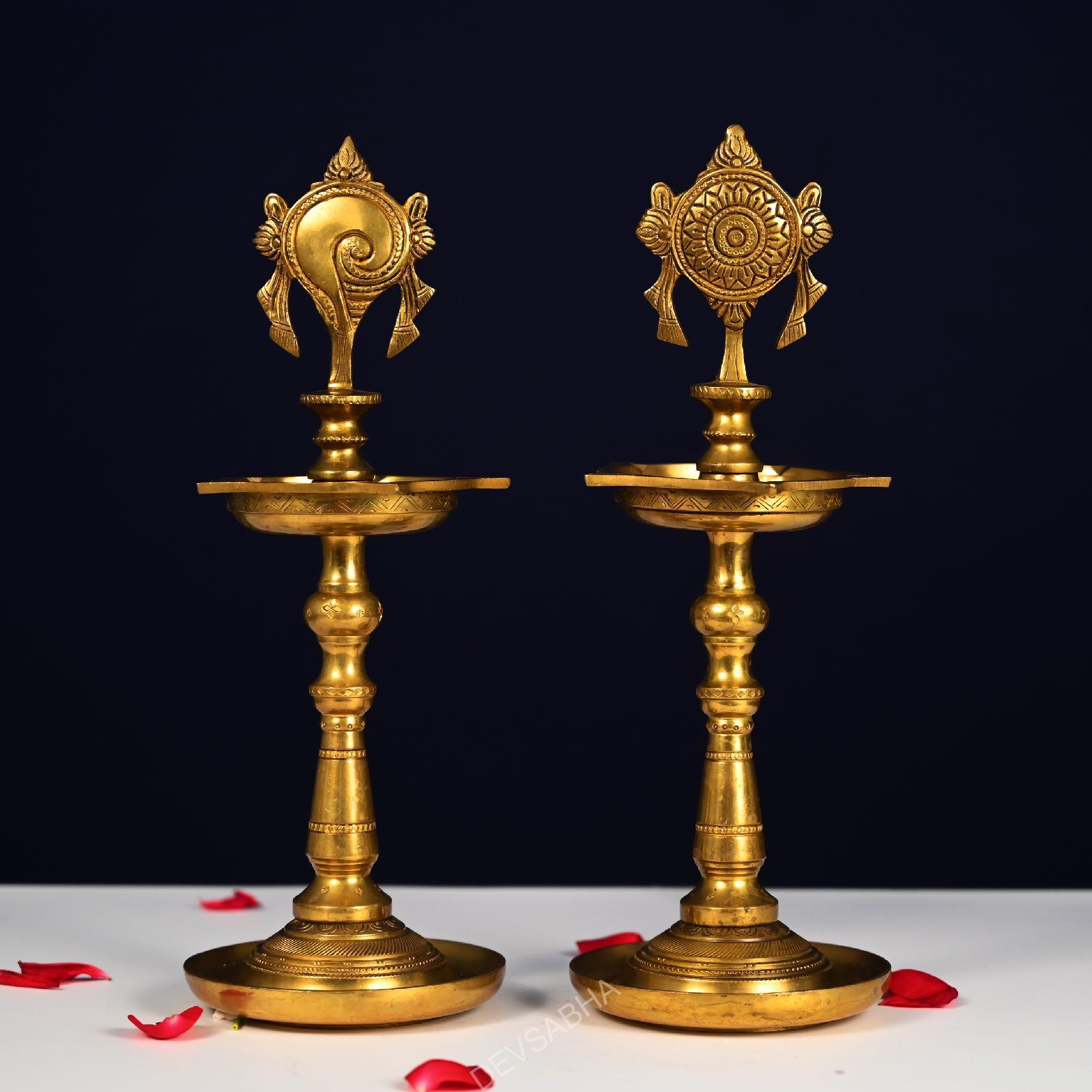 brass sankha chakra lamp set height 13 inch