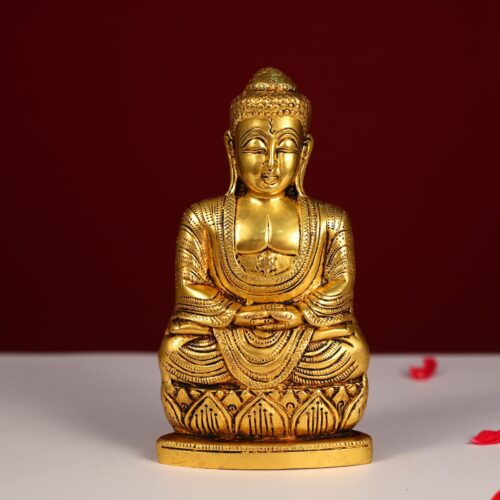golden color brass buddha statue height 8 inch