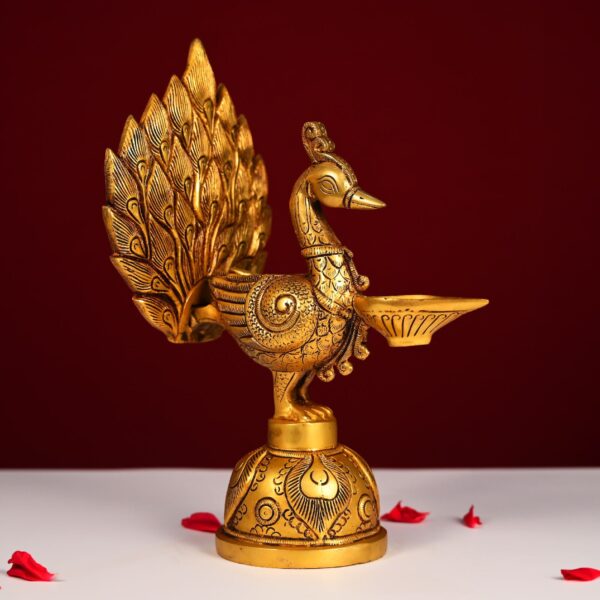 Brass peacock diya height 12.5 inch