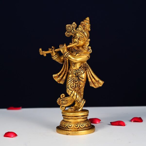 Brass krishna idol/statue height 9 inch