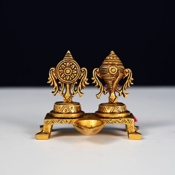 Brass sankha chakra lamp set height 3 inch