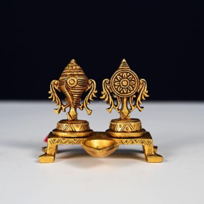 brass sankha chakra lamp set height 3 inch