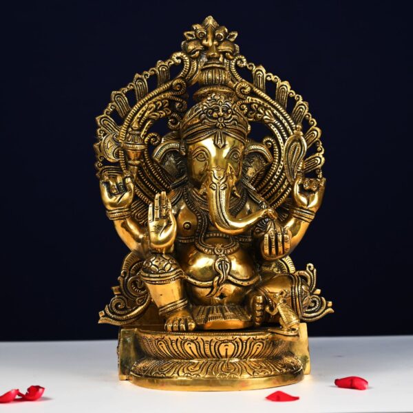Large size brass antique ganesh idol height 14.5 inch