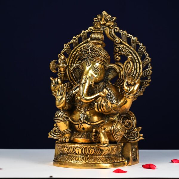 Large size brass antique ganesh idol height 14.5 inch
