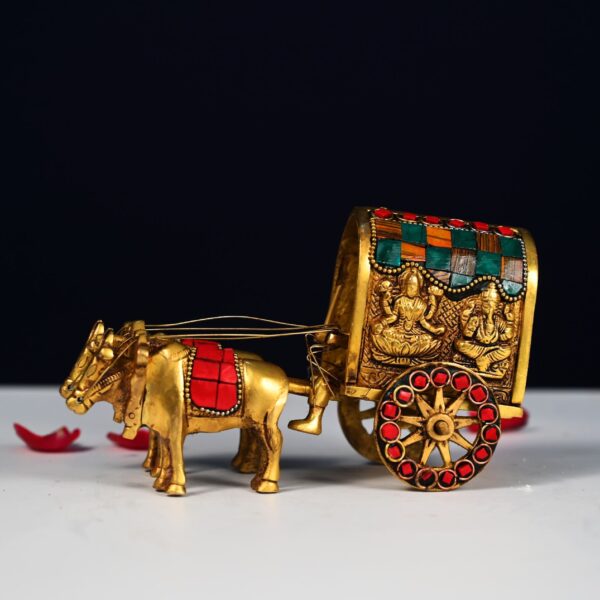 brass stone bullock cart with laxmi ganesh height 4 inch