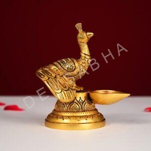 brass peacock diya pair height 6 inches