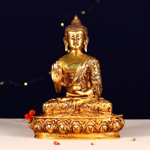 golden colour brass buddha statue height 10 inch