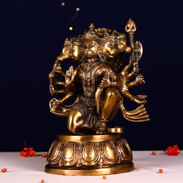 Brass super fine panchmukhi hanuman idol height 12.2 inches