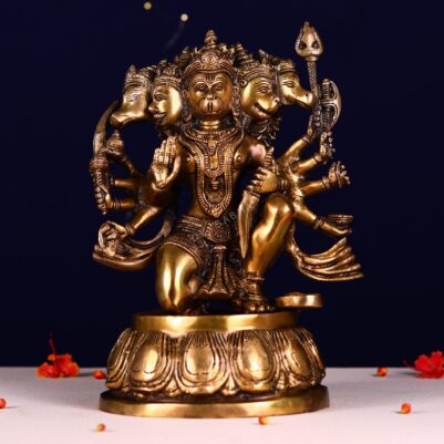 Brass super fine panchmukhi hanuman idol height 12.2 inches
