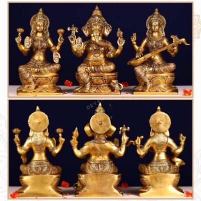 brass ganesha lakshmi saraswati pair height 12 inch