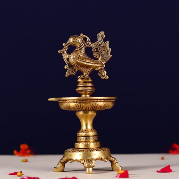 Brass peacock diya height 7.5 inch