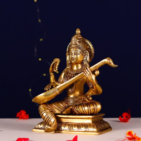 super fine brass saraswati idol height 10 inch