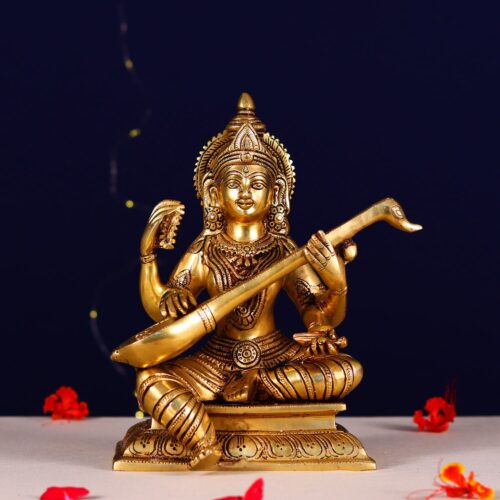 super fine brass saraswati idol height 10 inch
