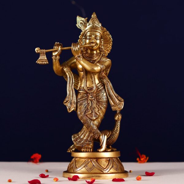 brass krishna idol height 15 inch