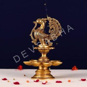 brass seven petal peacock diya height 11 inch