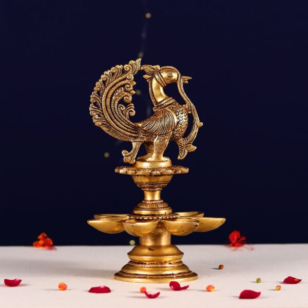 Brass seven petal peacock diya height 11 inch