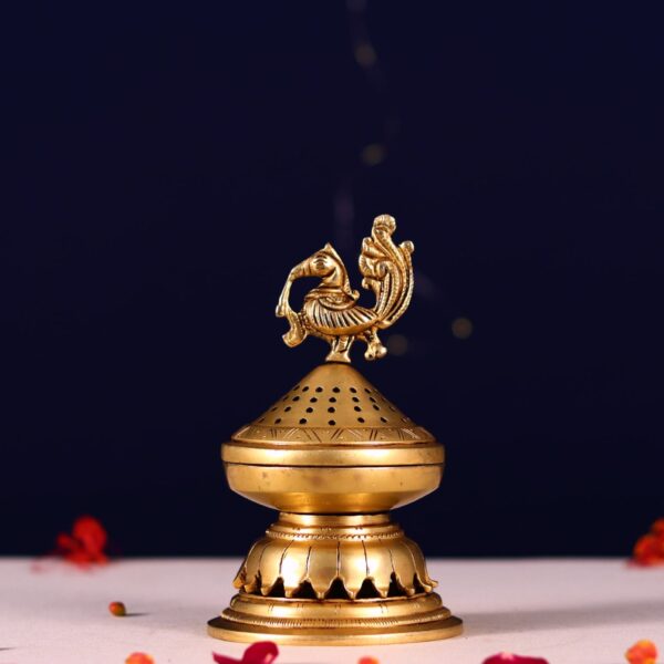 Brass peacock dhup dani / brass diya height 7 inch