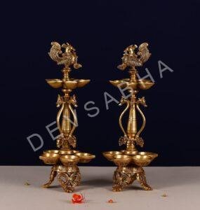 brass ten petal peacock diya pair6 6 height 16 inch