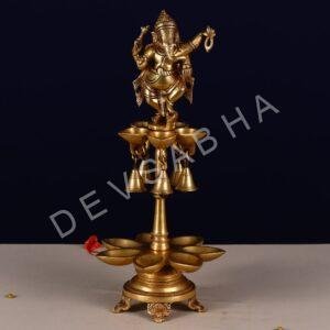 brass dancing ganesh deepak with bell height 17 inch