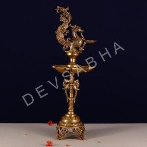 brass large size five petal peacock deepak height 26 inch