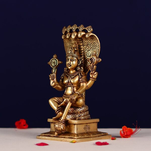 Brass lord narayan statue sitting on shesh nag Height 9.5 Inch