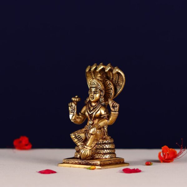 Brass lord Vishnu murti sitting on shesh nag Height 5.7 Inches