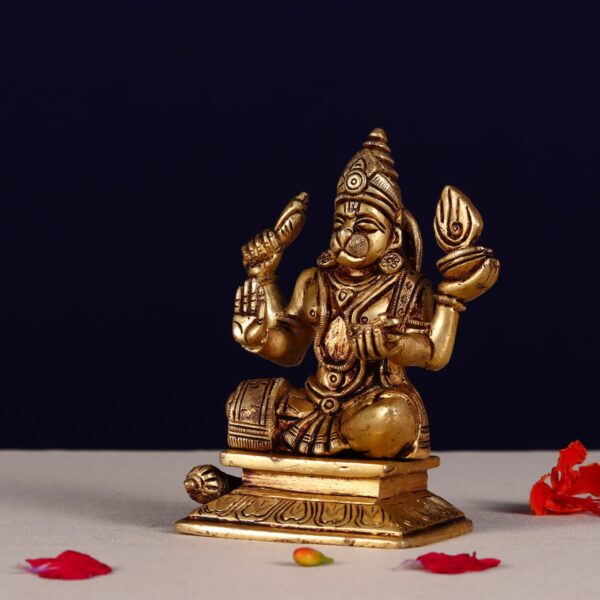 brass hanuman idol sitting on meditation with four hands Height 5 Inches