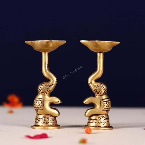 Brass elephant peacock diya pair height 4.4 inches