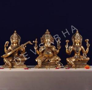 brass ganesha laxmi saraswati pair height 10 inch