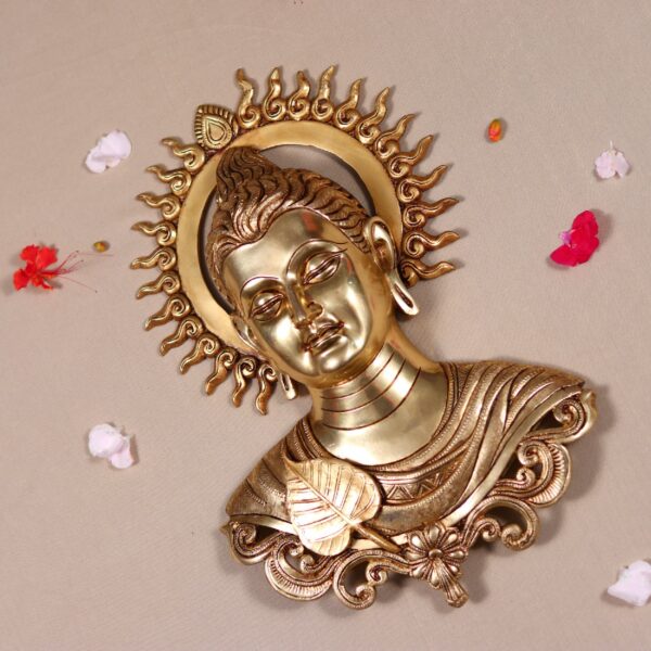 Brass Lord Buddha Bust Wall Hanging 16 inch height